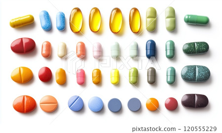 a diverse collection of pharmaceutical tablets. a diverse collection of pharmaceutical tablets. 120555229
