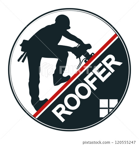 Roofer with tool on roof symbol for business 120555247