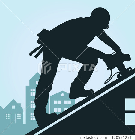 Roofer working on the roof of the house Roofer working on the roof of the house 120555251