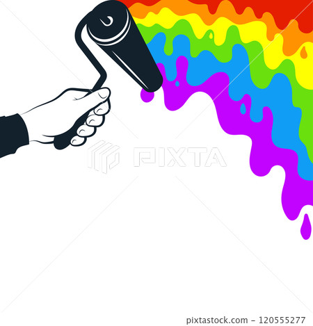 Roller with a trace of colored paint in hand design for painting 120555277