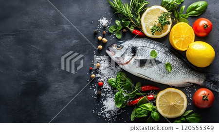 Delicious dorada ready for saltbaked fish top view 120555349