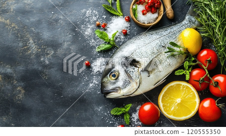 Delicious dorada ready for saltbaked fish top view 120555350