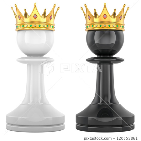 Chess pawns with golden crowns. 3D rendering 120555861