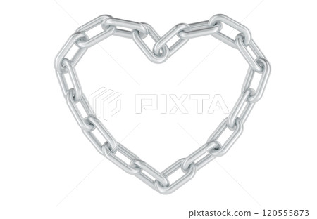 Heart from metallic chain. Steel chain in the shape of a heart, 3D rendering 120555873
