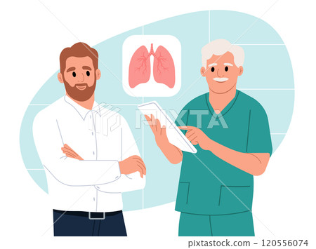 World lung cancer awareness month in November. Lung health. Lung care, tuberculosis awareness. World cancer day, a patient with pneumonia, tuberculosis. 120556074