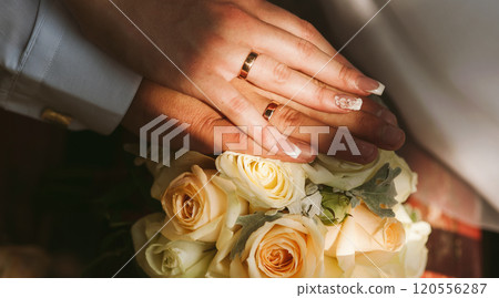 The bride and groom holding hands The bride and groom holding hands 120556287