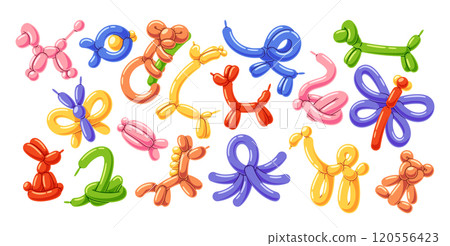 Happy birthday party colorful air balloon in shape of different animals cute inflatable toy 120556423