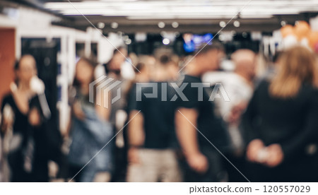 Abstract blurred people at exhibition hall of expo event trade show. Business convention show or job fair. Business concept background Abstract blurred people at exhibition hall of expo event trade show. Business convention show or job fair. Business concept background 120557029