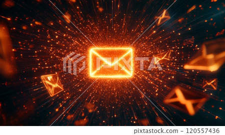 Glowing email icon sending and receiving messages in digital space 120557436