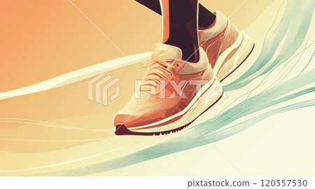Athlete running with modern sport shoes, leaving motion blur on gradient background 120557530
