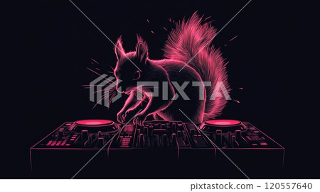 Squirrel dj playing music on turntable at nightclub 120557640