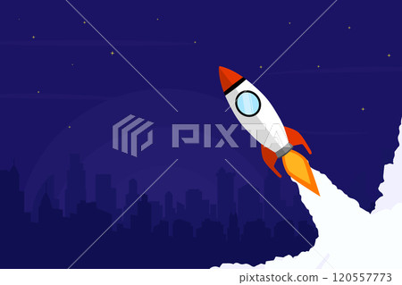 Background design of a rocket launching in the sky. A creative illustration concept about growth. 120557773