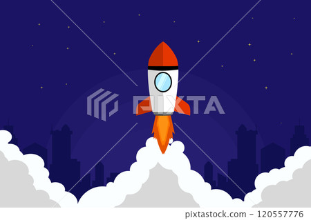 Background design of a rocket launching in the sky. A creative illustration concept about growth. 120557776