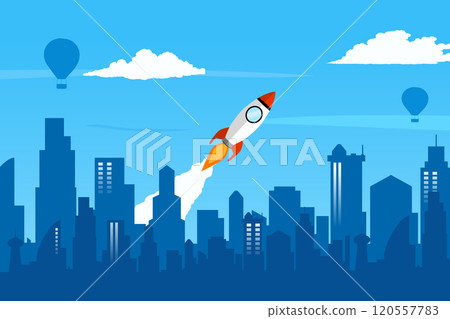 Rocket launch background design with blue color. An illustration concept about the growth of creativity. 120557783
