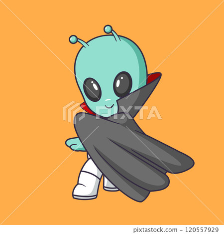 Cute alien posing wearing a cloak Cartoon Vector Icon Illustration. Scene party Icon Concept Isolated Premium Vector 120557929