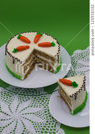 Carrot cake with cream frosting Carrot cake with cream frosting 120558182