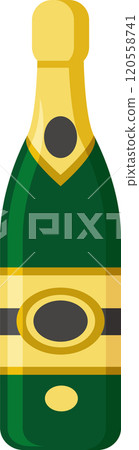 Green champagne bottle with gold foil and labels represents celebration, luxury, and special moments, creating a festive atmosphere 120558741