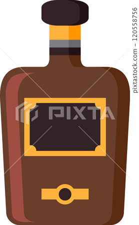 Brown bottle with ornate black and gold label featuring a blank space for custom branding, ideal for showcasing liquor or alcoholic beverage designs 120558756