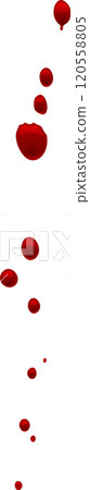Red blood drops are falling down on a white background, creating a dramatic and intense visual effect suitable for medical or horror themed projects 120558805