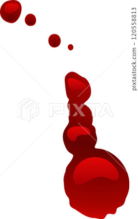 Blood is dripping and forming a puddle on a white background, creating a dramatic and unsettling scene, possibly suggesting violence, injury, or medical concepts 120558813