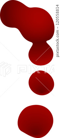 Dripping blood forming an exclamation mark punctuation sign with three drops on a white background, representing danger, emergency, or a warning signal 120558814