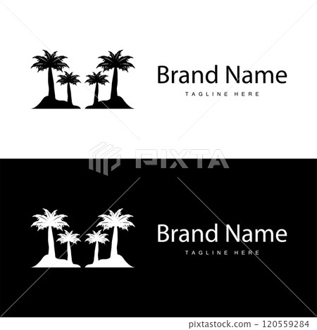 Coconut tree logo design template palm tree silhouette illustration summer beach sea plant 120559284