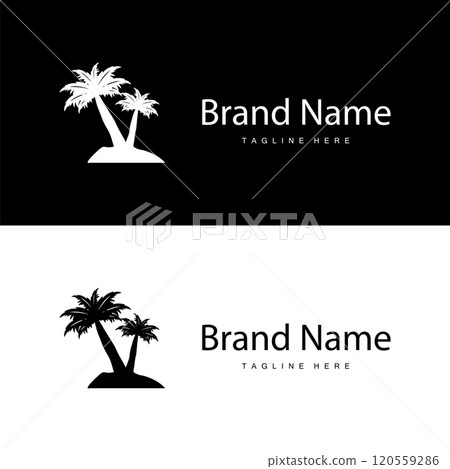 Coconut tree logo design template palm tree silhouette illustration summer beach sea plant 120559286