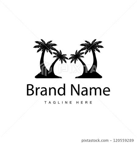 Coconut tree logo design template palm tree silhouette illustration summer beach sea plant Coconut tree logo design template palm tree silhouette illustration summer beach sea plant 120559289