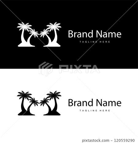 Coconut tree logo design template palm tree silhouette illustration summer beach sea plant 120559290