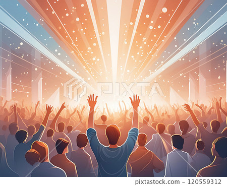 Vibrant concert crowd basking in glowing lights Vibrant concert crowd basking in glowing lights 120559312