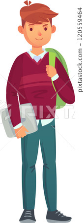 Happy student carrying a laptop and backpack going back to school, college or university, education and learning concept Happy student carrying a laptop and backpack going back to school, college or university, education and learning concept 120559464