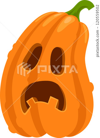 Carved pumpkin with a screaming face expressing fear and terror, perfect for halloween decorations and spooky celebrations, isolated on a white background Carved pumpkin with a screaming face expressing fear and terror, perfect for halloween decorations and spooky celebrations, isolated on a white background 120559502