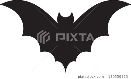 Stylized vector illustration of a bat spreading its wings, creating a spooky and mysterious atmosphere perfect for halloween projects or any design needing a touch of darkness 120559523