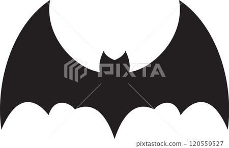 Stylized vector illustration of a bat featuring open wings, creating a dramatic and ominous atmosphere, perfect for halloween designs or any project evoking mystery and darkness 120559527
