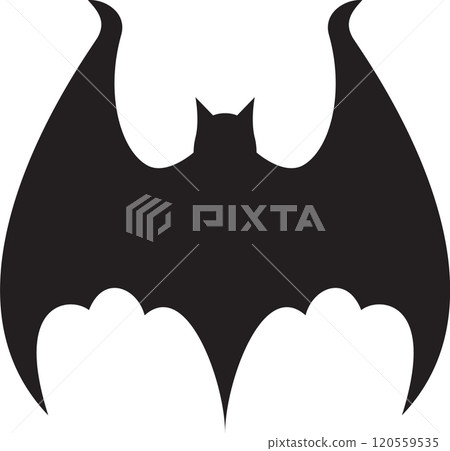 Stylized silhouette of a bat spreading its wings, creating a dramatic and ominous presence, perfect for halloween or spooky designs Stylized silhouette of a bat spreading its wings, creating a dramatic and ominous presence, perfect for halloween or spooky designs 120559535