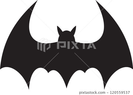Spooky bat silhouette flying with wings open, perfect for halloween or dark themed projects 120559537