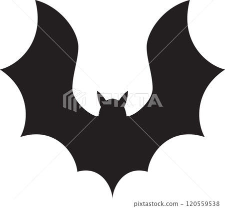 Spooky black bat silhouette flying in the night sky, perfect for halloween projects. Let your creativity soar with this eerie image. 120559538