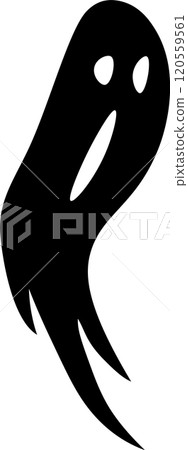 Minimalist vector illustration of a black ghost silhouette floating with a wispy tail, creating a spooky and mysterious atmosphere perfect for halloween projects 120559561