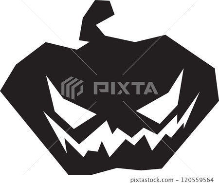 Black, geometric halloween pumpkin with sharp teeth and glowing eyes creates a spooky, menacing atmosphere, perfect for holiday projects 120559564