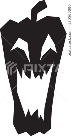 Stylized black and white drawing of a pumpkin with glowing eyes and sharp teeth represents the spooky atmosphere of halloween Stylized black and white drawing of a pumpkin with glowing eyes and sharp teeth represents the spooky atmosphere of halloween 120560090