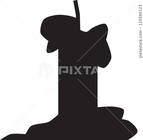 Melted wax pooling around the base of a candle with a short wick and whimsical drips, creating a simple yet evocative silhouette against a white backdrop Melted wax pooling around the base of a candle with a short wick and whimsical drips, creating a simple yet evocative silhouette against a white backdrop 120560123