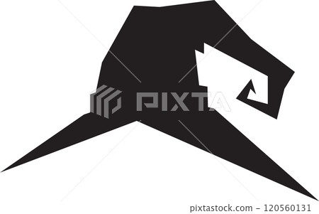 Stylized dark silhouette of a pointy witch hat, creating a spooky and festive atmosphere, perfect for halloween projects or party invitations 120560131