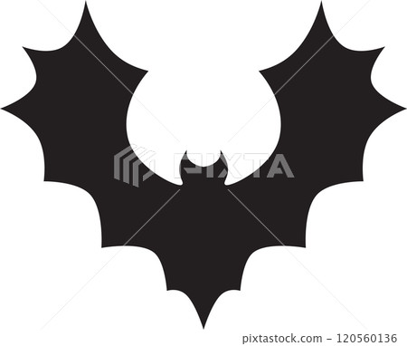 Stylized vector illustration of a bat spreading its wings, creating a spooky and mysterious atmosphere, perfect for halloween projects or any design needing a touch of darkness 120560136