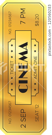 Get ready for a golden cinema ticket to a 7 pm movie screening on 2 september. Enjoy the film magic for 8.20 in seat 12. 120560283