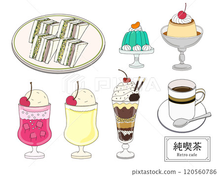 Pure coffee shop food set, hand-drawn line illustration 120560786