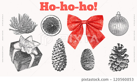 Holiday and Winter-themed Elements. Stippling Christmas Vector Set Holiday and Winter-themed Elements. Stippling Christmas Vector Set 120560853