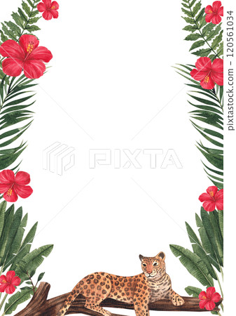 Frame of Leopard wildlife watercolor hand drawn Frame of Leopard wildlife watercolor hand drawn 120561034