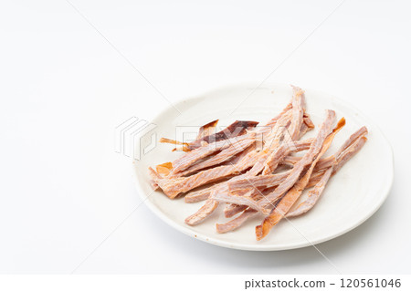 Dried squid on a plate Dried squid on a plate 120561046