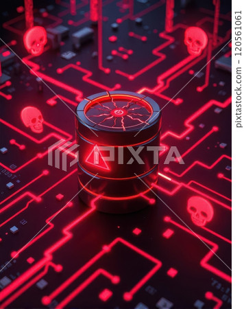 Visualize the risks of cyberattacks with this striking depiction of a database under threat, highlighting vulnerabilities and defenses. 120561061