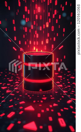 Visualize the risks of cyberattacks with this striking depiction of a database under threat, highlighting vulnerabilities and defenses. Visualize the risks of cyberattacks with this striking depiction of a database under threat, highlighting vulnerabilities and defenses. 120561068